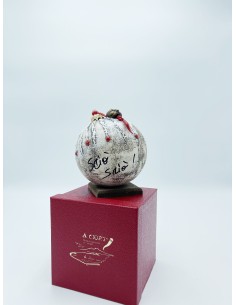 Palla di Natale portafortuna con scritta, corno rosso e maschera, H 14 cm | A Ciort -A CIORT