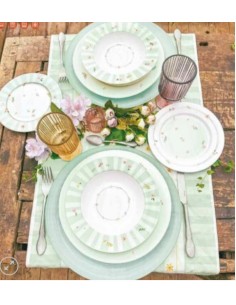 Servizio 18 piatti in porcellana verde, collezione Polline | Brandani -BRANDANI
