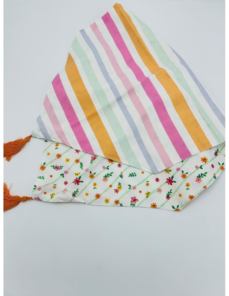 Runner double face Polline a righe e fiori micro in cotone, verde, 45 x 140 cm | Brandani -BRANDANI