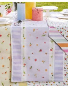 Runner double face Polline a righe e fiori micro in cotone, verde, 45 x 140 cm | Brandani -BRANDANI 2