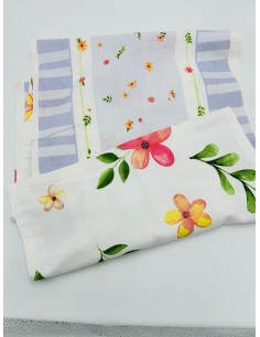Runner double face righe e fiori, retro fiori macro, lilla, Polline | Brandani -BRANDANI