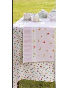 Runner double face righe e fiori, retro righe, rosa, Polline | Brandani -BRANDANI