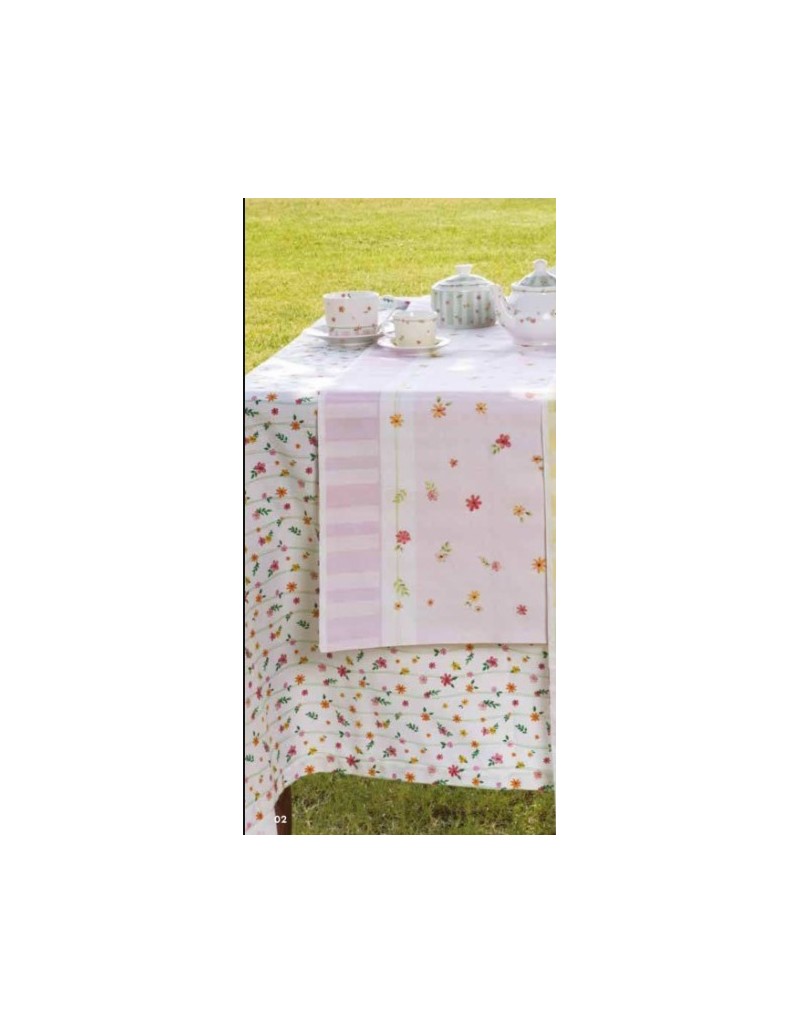 Runner double face righe e fiori, retro righe, rosa, Polline | Brandani -BRANDANI