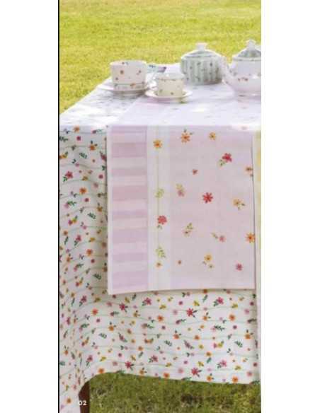 Runner double face righe e fiori, retro righe, rosa, Polline | Brandani -BRANDANI