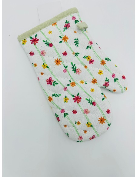 Guanto forno con fiori micro e bordino verde, collezione Polline | Brandani -BRANDANI