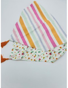 Runner a punta double face righe e fiori micro con nappine, Polline | Brandani -BRANDANI