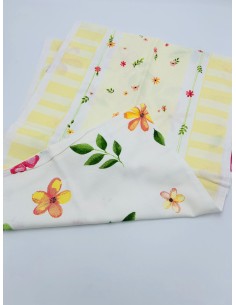 Runner double face righe e fiori, retro fiori macro, giallo, Polline | Brandani -BRANDANI