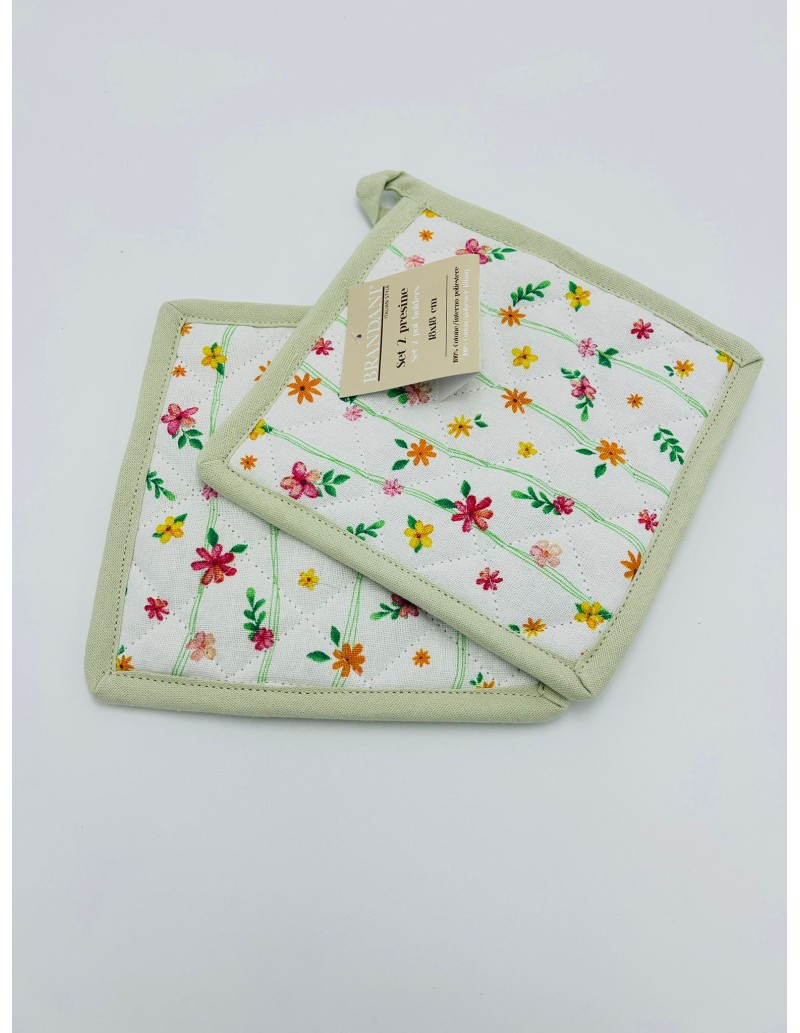 Set 2 presine fiori micro con bordino verde, collezione Polline | Brandani -BRANDANI