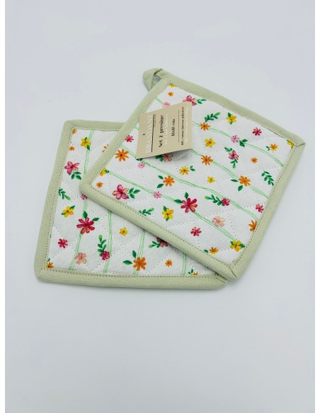 Set 2 presine fiori micro con bordino verde, collezione Polline | Brandani -BRANDANI