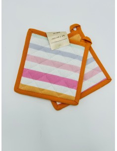 Set 2 presine righe con bordino arancio, collezione Polline | Brandani -BRANDANI