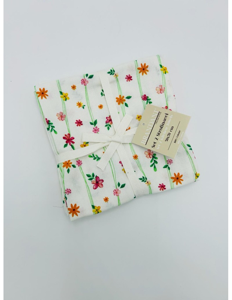 Set 2 strofinacci righe e fiori in cotone, collezione Polline | Brandani -BRANDANI