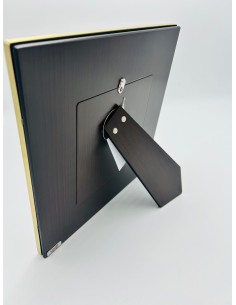 Portafoto in ottone satinato e pelle beige, foto 13x13cm | Cresia -CRESIA 2