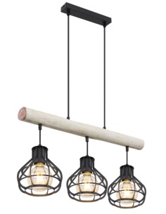 Lampada a sospensione Clastra 3 luci industrial in legno e rete metallica nera | Globo -GLOBO LIGHTING
