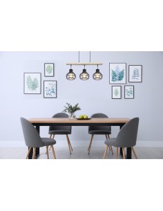 Lampada a sospensione Clastra 3 luci industrial in legno e rete metallica nera | Globo -GLOBO LIGHTING 2