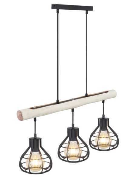 Lampada a sospensione Clastra 3 luci industrial in legno e rete metallica nera | Globo -GLOBO LIGHTING