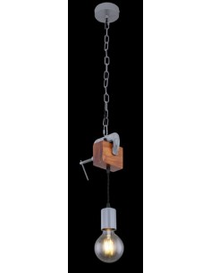 Lampada a sospensione Ludi industrial con morsa in metallo anticato e legno, E27 | Globo -GLOBO LIGHTING 2