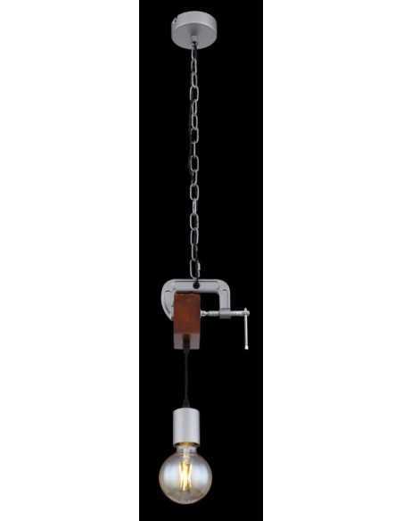 Lampada a sospensione Ludi industrial con morsa in metallo anticato e legno, E27 | Globo -GLOBO LIGHTING