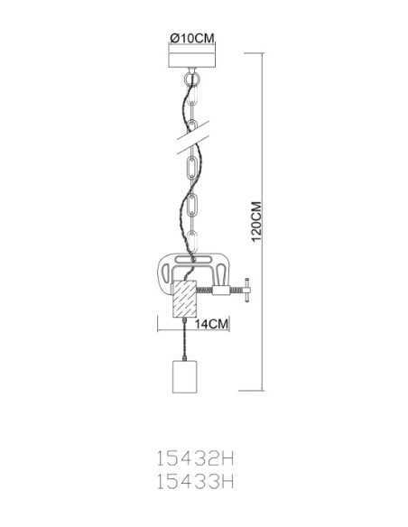 Lampada a sospensione Ludi industrial con morsa in metallo anticato e legno, E27 | Globo -GLOBO LIGHTING