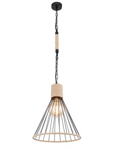 Lampada a sospensione Halia Ø 35 in barre di metallo nero e corda di canapa, E27 | Globo -GLOBO LIGHTING
