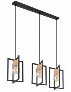 Lampada a sospensione Marcellus a 3 griglie in metallo nero con inserti in legno, E27 | Globo Lighting -GLOBO LIGHTING