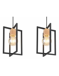 Lampada a sospensione Marcellus a 3 griglie in metallo nero con inserti in legno, E27 | Globo Lighting -GLOBO LIGHTING 2