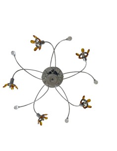 Plafoniera 5 luci 65x65 cromo con petali in cristallo ambra e sfere, G9 | Albani -ALBANI