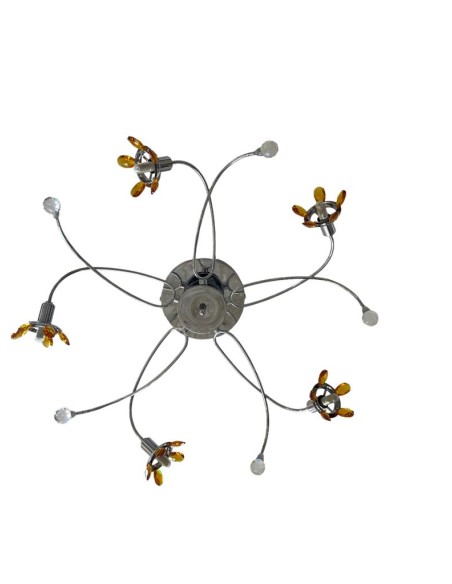 Plafoniera 5 luci 65x65 cromo con petali in cristallo ambra e sfere, G9 | Albani -ALBANI