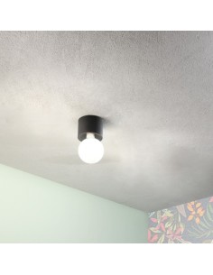 Plafoniera Bow Ø 12 cm in alluminio nero con lampadina a vista, E27 | Ondaluce -ONDALUCE