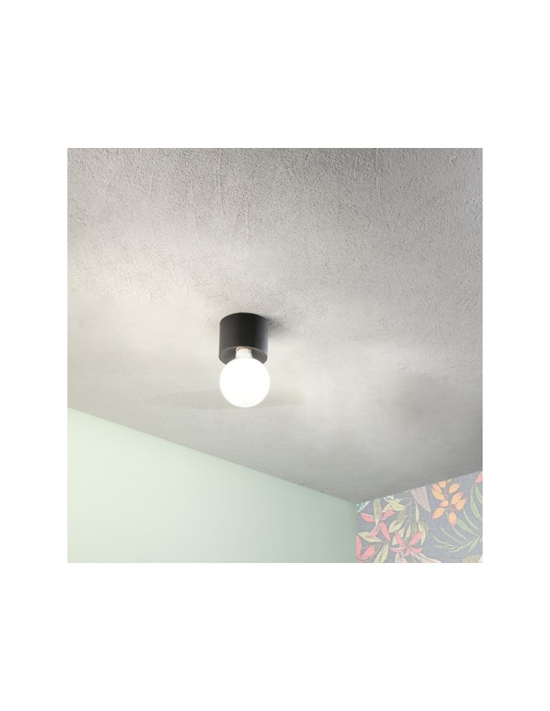 Plafoniera Bow Ø 12 cm in alluminio nero con lampadina a vista, E27 | Ondaluce -ONDALUCE