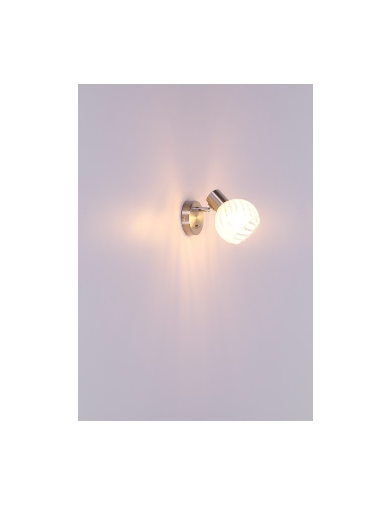 Applique Willy in nichel satinato con sfera in vetro bianco striato, E27 | Globo -GLOBO LIGHTING