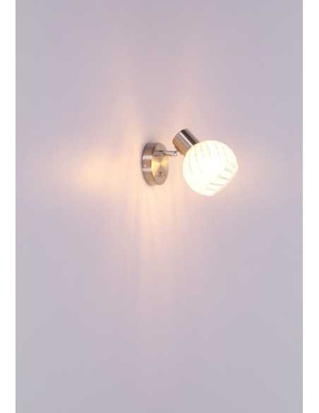 Applique Willy in nichel satinato con sfera in vetro bianco striato, E27 | Globo -GLOBO LIGHTING