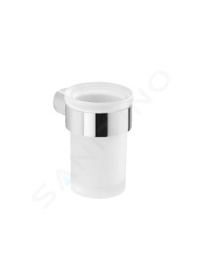 Porta bicchiere per spazzolini in vetro opalino Pirenei cromo e bianco, da parete | Gedy -GEDY