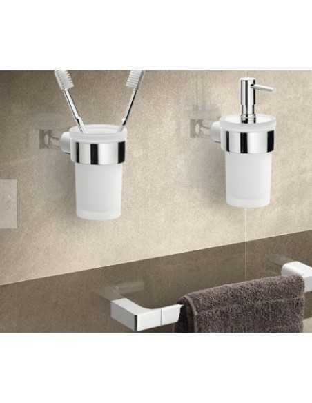 Porta bicchiere per spazzolini in vetro opalino Pirenei cromo e bianco, da parete | Gedy -GEDY
