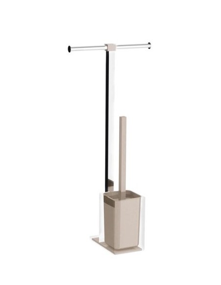 Piantana portarotolo e scopino Rainbow in acciaio inox e resina tortora, H 58,8 cm | Gedy -GEDY