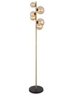 Piantana Riha a 6 luci con sfere in vetro ambra e asta ottone, H 155 cm, G9 | Globo Lighting -GLOBO LIGHTING