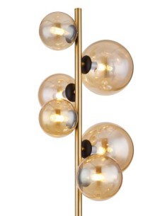 Piantana Riha a 6 luci con sfere in vetro ambra e asta ottone, H 155 cm, G9 | Globo Lighting -GLOBO LIGHTING 2