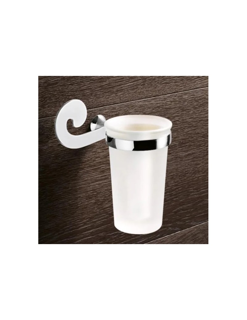 Porta spazzolini con bicchiere in vetro satinato Sissi cromo e bianco, da parete | Gedy -GEDY