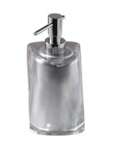 Dosatore sapone Twist in resina argento ed erogatore in metallo, 8,5x8,5x17,5 cm | Gedy -GEDY