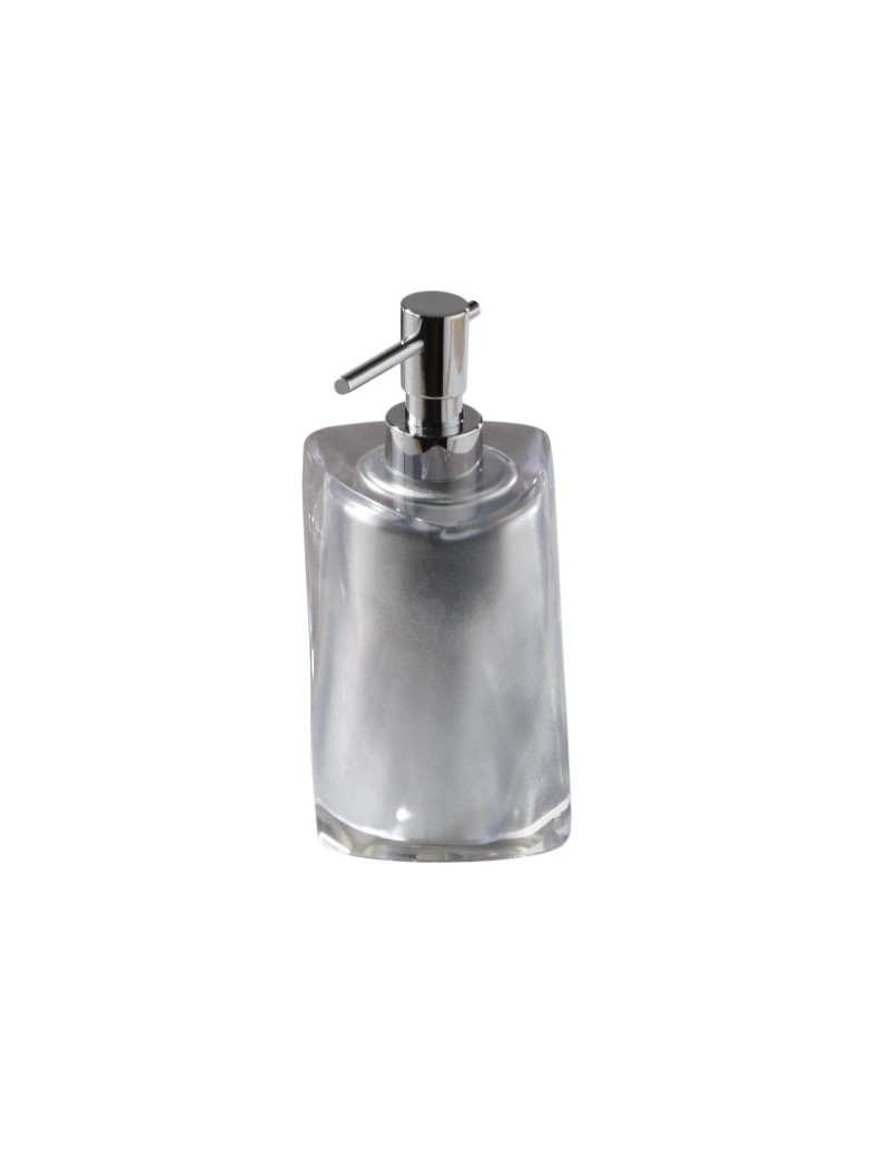 Dosatore sapone Twist in resina argento ed erogatore in metallo, 8,5x8,5x17,5 cm | Gedy -GEDY