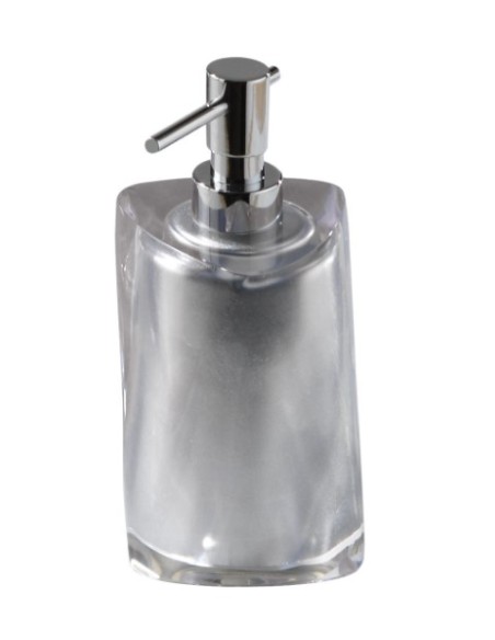 Dosatore sapone Twist in resina argento ed erogatore in metallo, 8,5x8,5x17,5 cm | Gedy -GEDY
