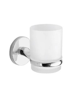 Porta spazzolini con bicchiere in vetro satinato Vermont cromo e bianco, da parete | Gedy -GEDY