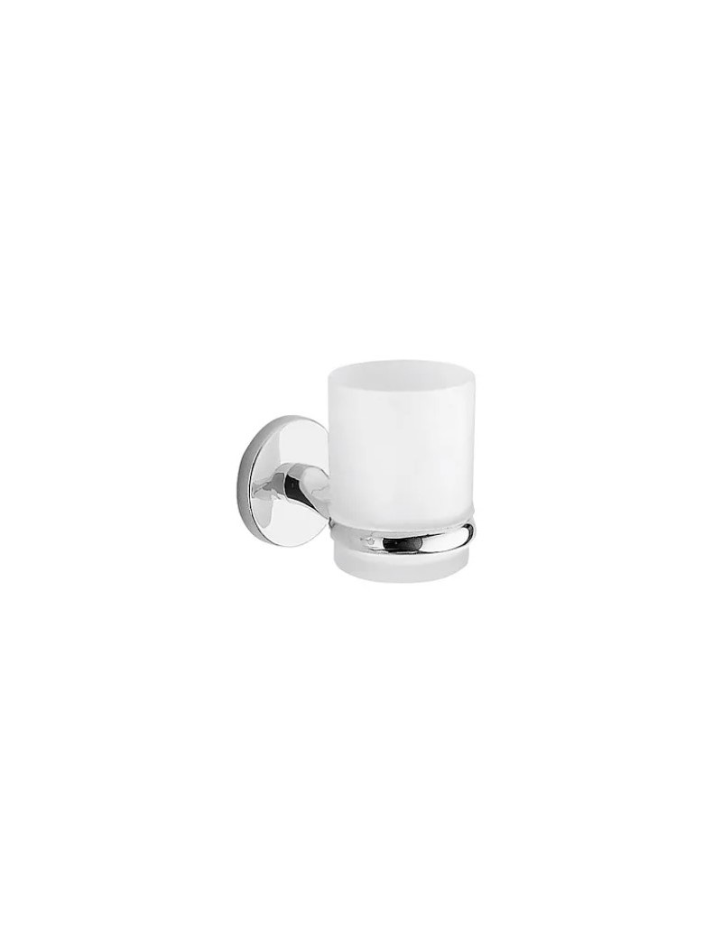 Porta spazzolini con bicchiere in vetro satinato Vermont cromo e bianco, da parete | Gedy -GEDY