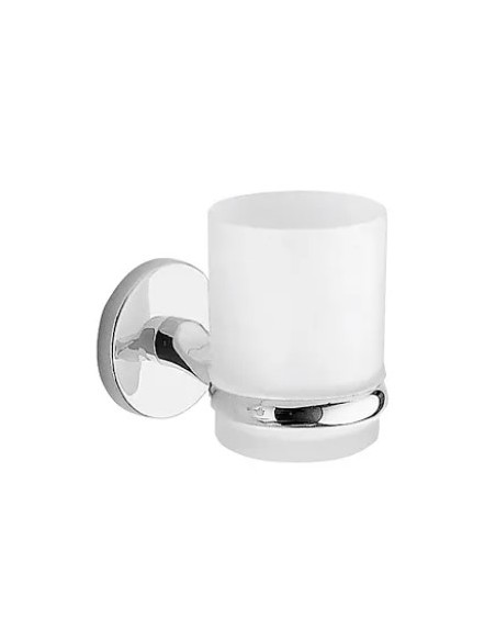 Porta spazzolini con bicchiere in vetro satinato Vermont cromo e bianco, da parete | Gedy -GEDY