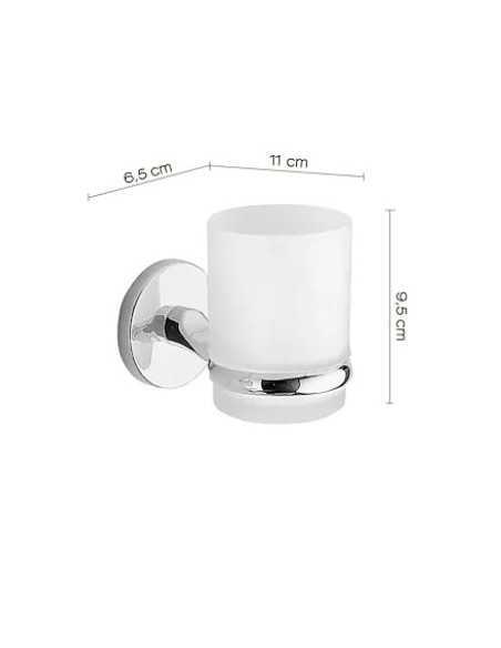 Porta spazzolini con bicchiere in vetro satinato Vermont cromo e bianco, da parete | Gedy -GEDY