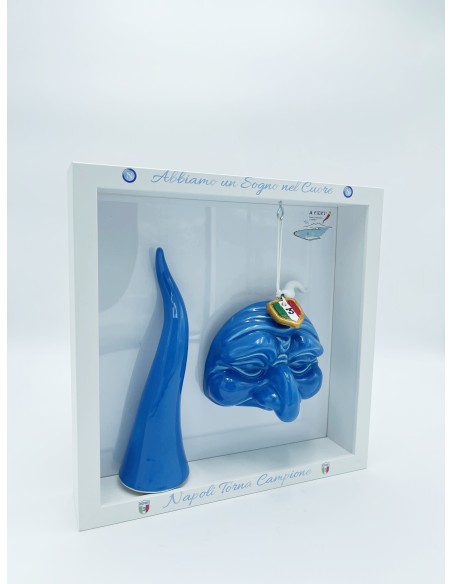 Quadro Napoli Campioni d'Italia 2022-23 con corno e Pulcinella, ceramica 27 cm | A Ciort -A CIORT