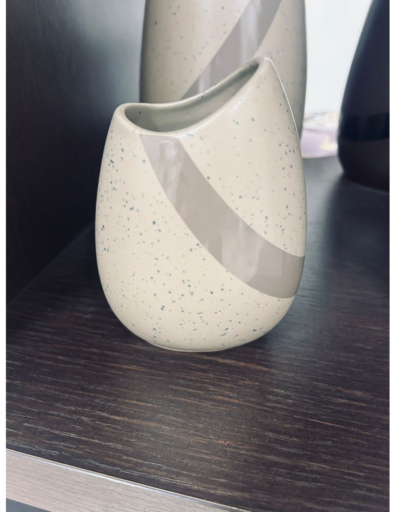 Bicchiere portaspazzolini Stone in ceramica beige, 13,5x9,5x8,5 cm | Gedy -GEDY