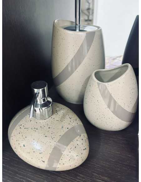 Scopino da appoggio Stone in ceramica beige con manico cromo | Gedy -GEDY