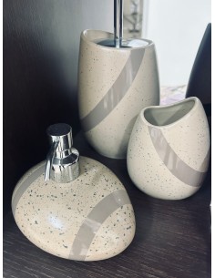 Bicchiere portaspazzolini Stone in ceramica beige, 13,5x9,5x8,5 cm | Gedy -GEDY 2