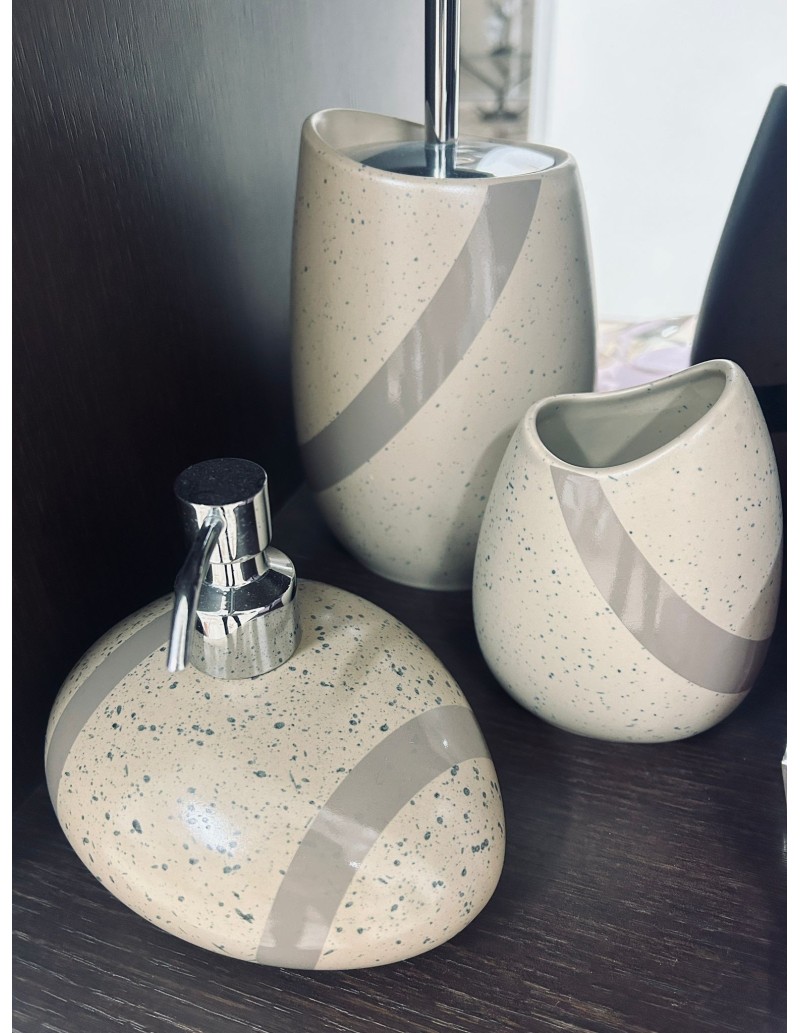 Bicchiere portaspazzolini Stone in ceramica beige, 13,5x9,5x8,5 cm | Gedy -GEDY