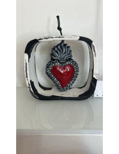 Quadro cornice portafortuna con corno rosso in ceramica dipinta a mano | A Ciort -A CIORT